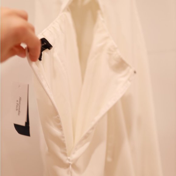 Abercrombie & Fitch Ruched Midi Dress In White Size Large New With Tags - Picture 12 of 14